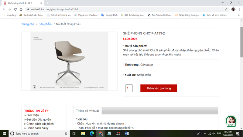 Bạn có thể truy cập vào website của Nội thất F plus để xem đặc trưng của nhiều mẫu ghế